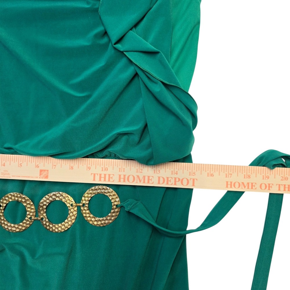 Visstes Emerald Green One Shoulder Dress Gold Ring Belt Size M - Picture 7 of 8